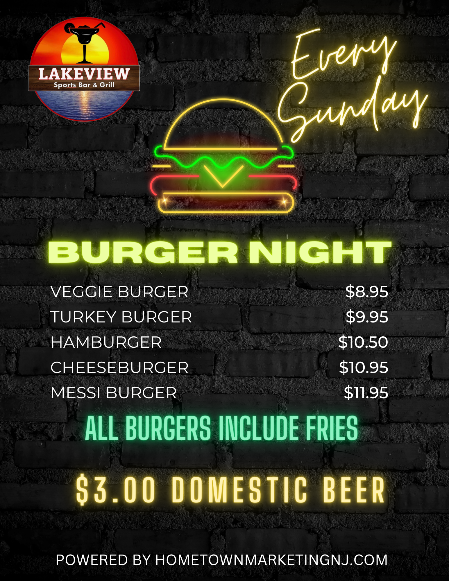 Lakeview Sunday Burger Night 4242024
